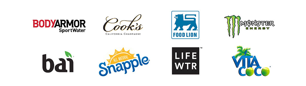 Client brands: BodyArmor, Cook's, Food Lion, Monster Energy, Bai, Snapple, LIFEWTR, Vita Coco