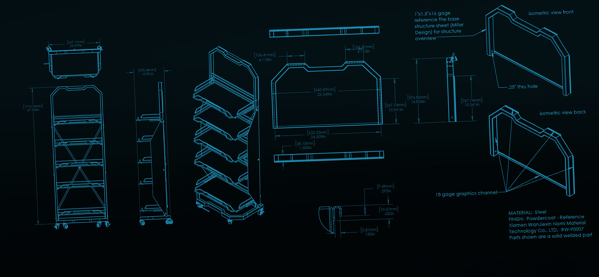 Engineering drawings of the PowerWedge display